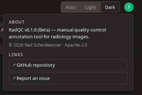 About popover with version info and links