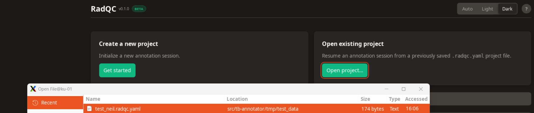 Open an existing project file